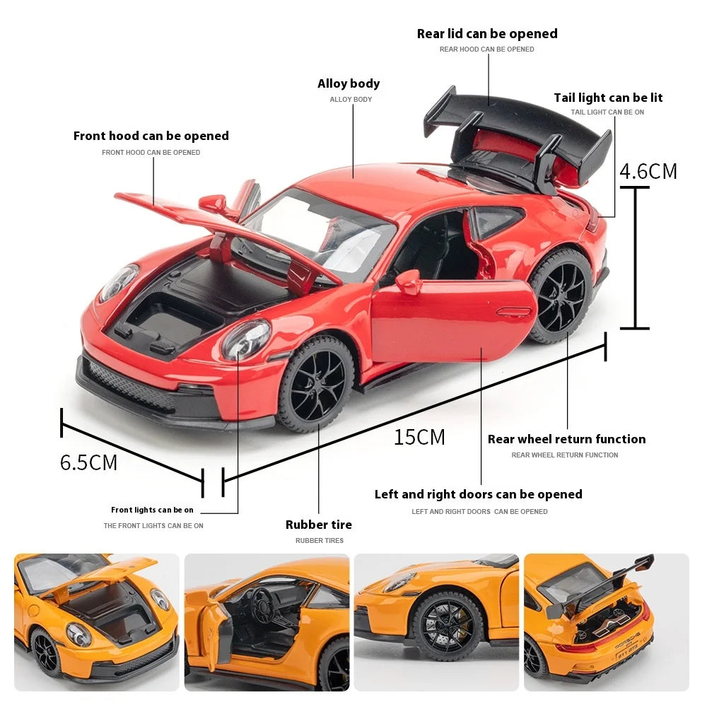 1:32 911 GT3 RS Alloy Sports Car Model Diecast Metal Racing Car Vehicles Model High Simulation Sound Light Children Toy Gift Boy