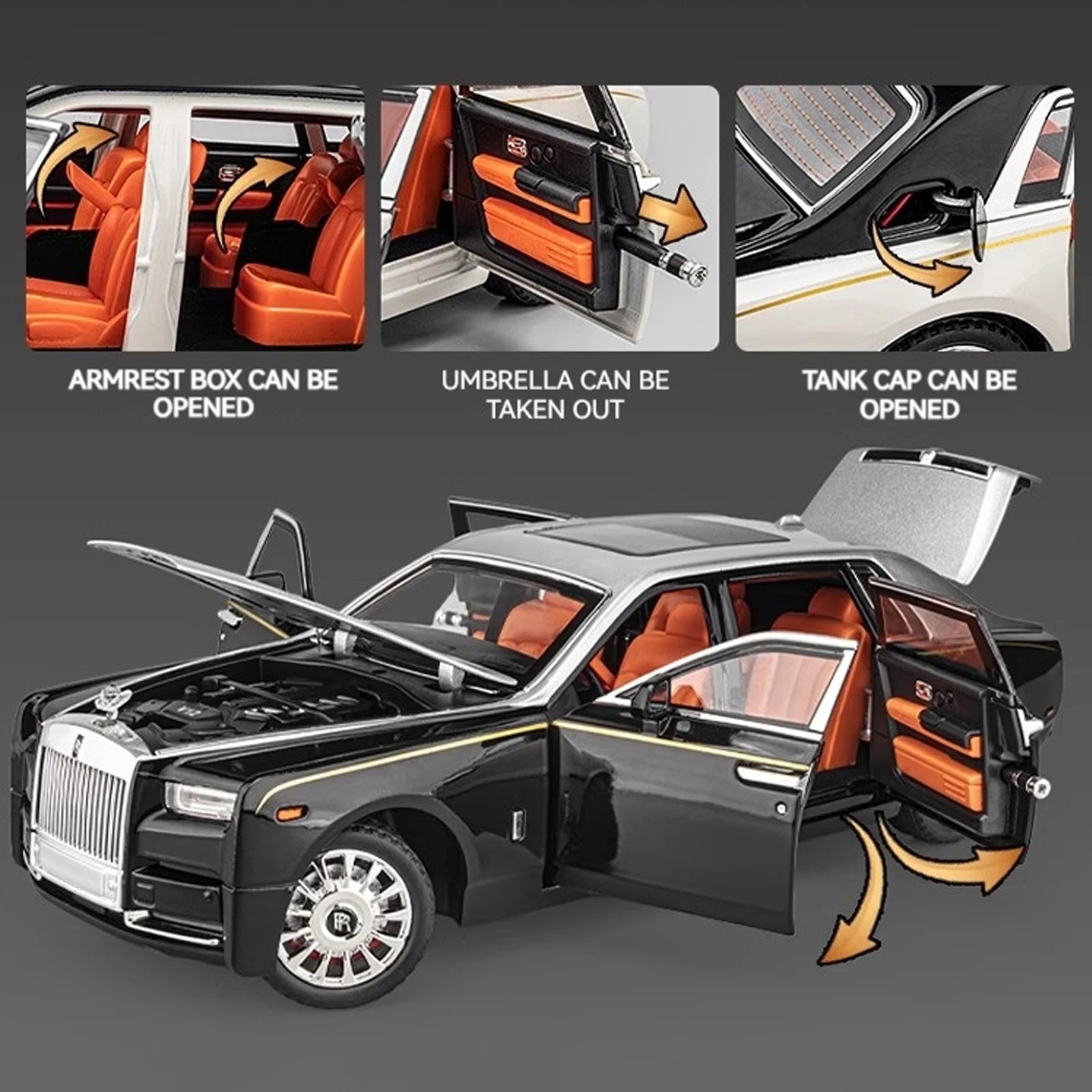 1:18 Rolls-Royce Phantom Model Car, Zinc Alloy Pull Back Toy Diecast Car with Sound and Light, Realistic Modeling Model Toy111