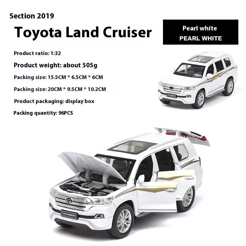 1:32 Toyota Land Cruiser Car Model Alloy Diecast Car Central Control Ornaments Sound & Light Toy Trendy Ornaments Gift For Kids