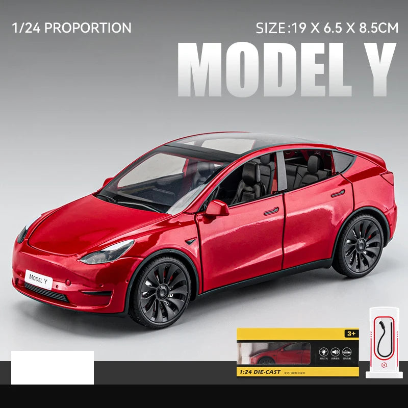 1:24 Model Y Alloy Car Toy Diecast Metal Model Sound Light Pull Back Toys Coffee Shop Decorations Gift For Children Collection