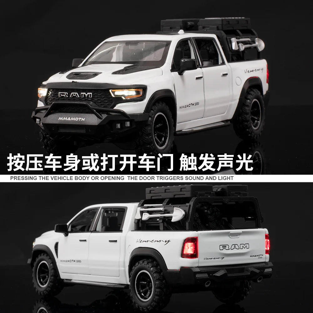 1:32 Dodge RAM 1000 TRX Mammoth Picku Alloy Car Model Sound And Light Pull Back Children's Toy Collectibles Birthday Gift