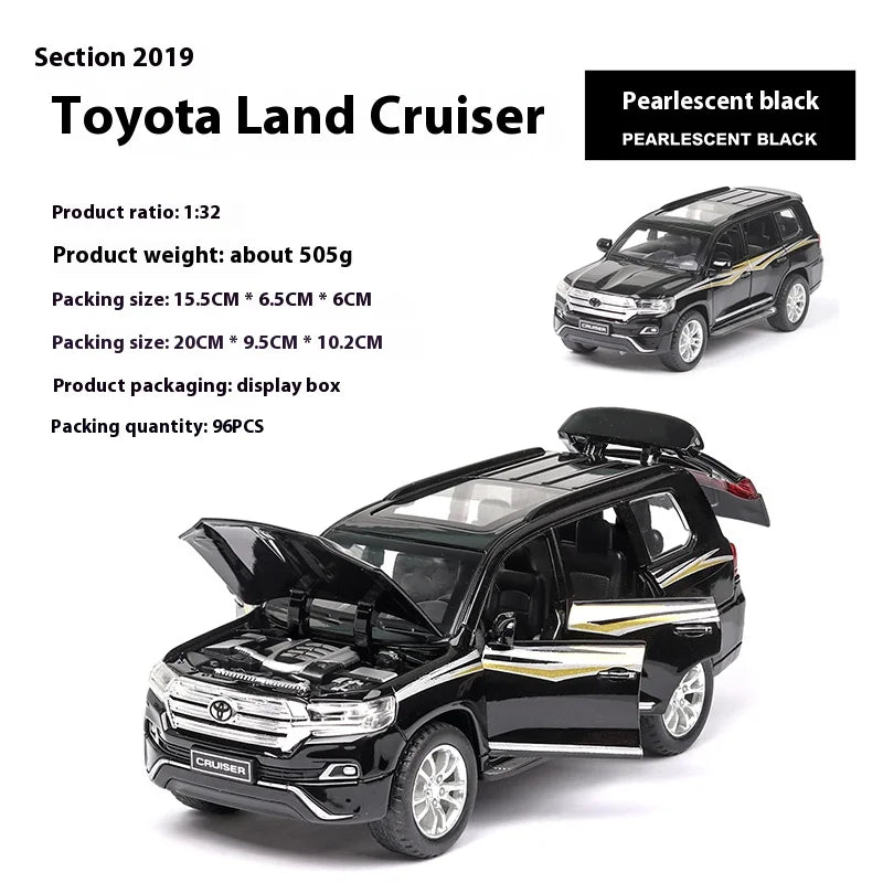 1:32 Toyota Land Cruiser Car Model Alloy Diecast Car Central Control Ornaments Sound & Light Toy Trendy Ornaments Gift For Kids