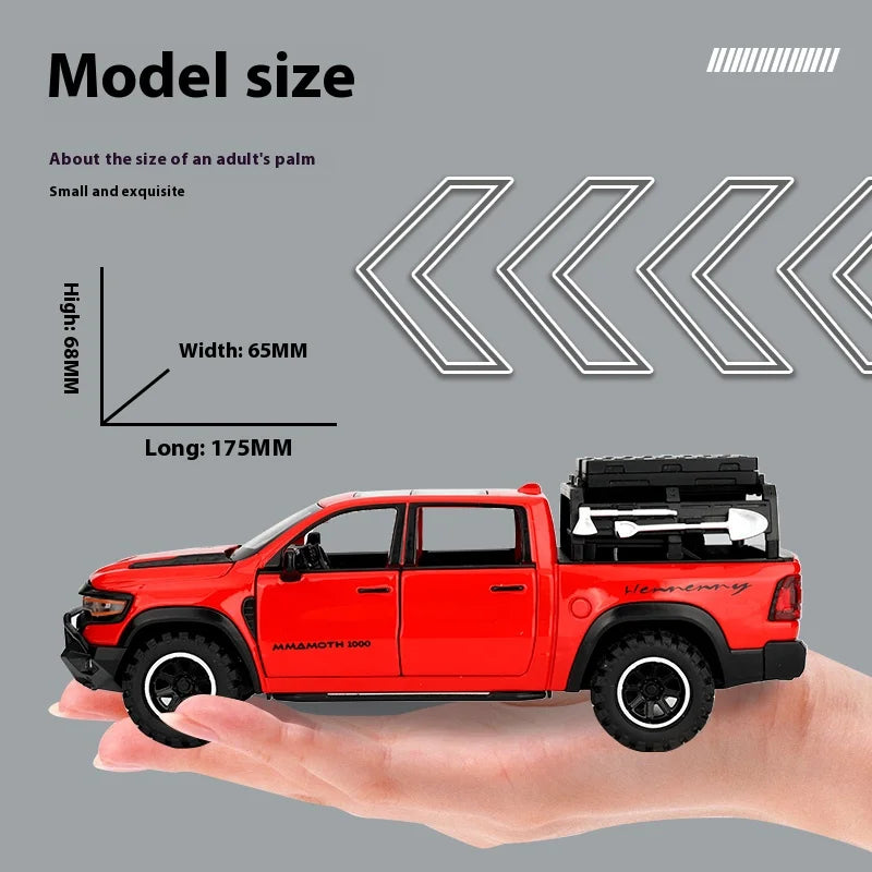 Diecast 1:32 Dodge RAM 1000 TRX Mammoth Pickup Alloy Model Car Toy Metal Casting Sound and Light Car Toys For Children Vehicle