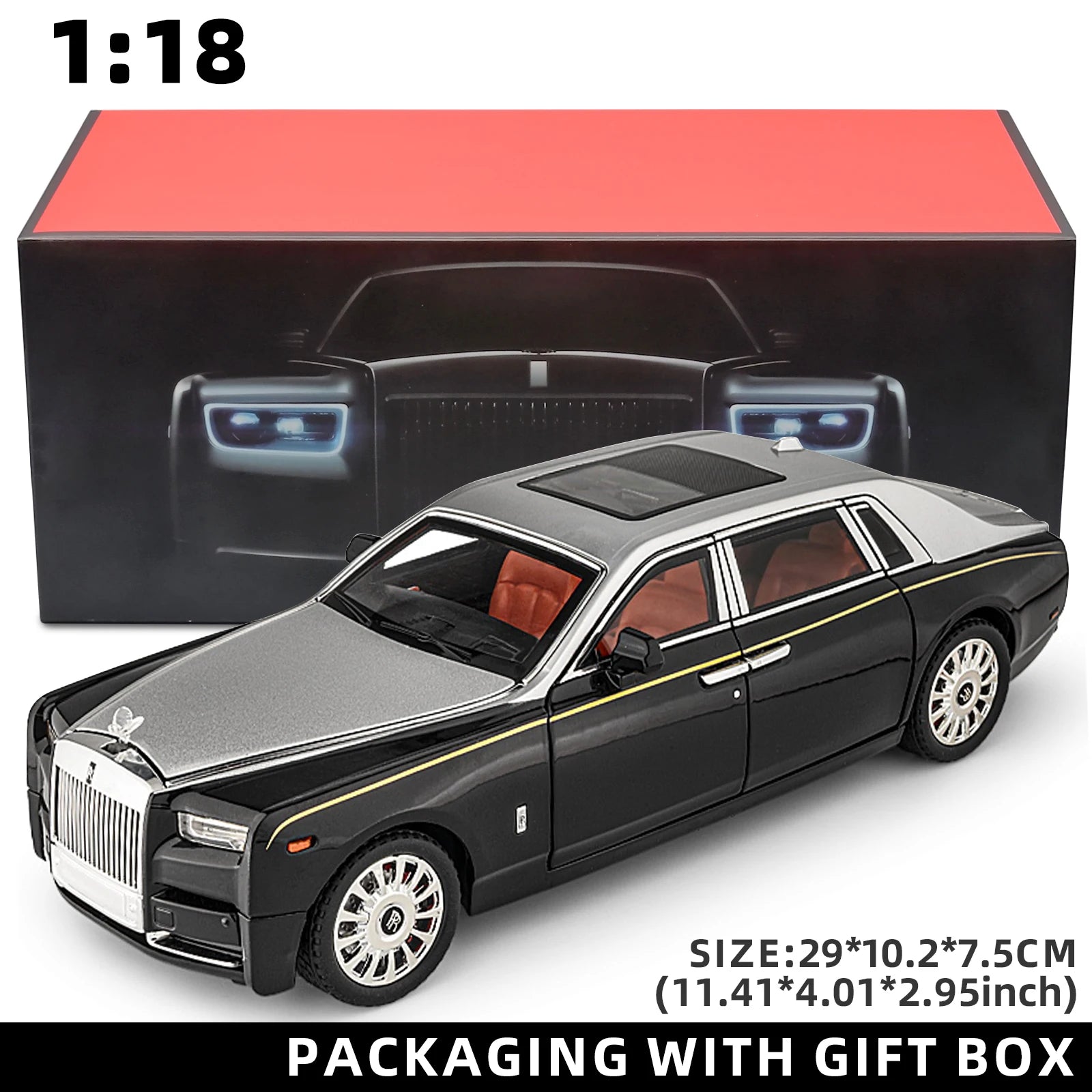 1:18 Rolls-Royce Phantom Model Car, Zinc Alloy Pull Back Toy Diecast Car with Sound and Light, Realistic Modeling Model Toy111