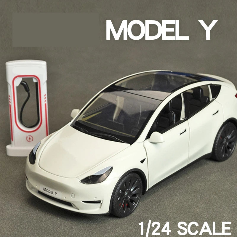 1:24 Model Y Alloy Car Toy Diecast Metal Model Sound Light Pull Back Toys Coffee Shop Decorations Gift For Children Collection