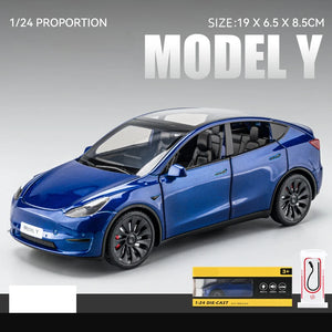 1:24 Model Y Alloy Car Toy Diecast Metal Model Sound Light Pull Back Toys Coffee Shop Decorations Gift For Children Collection