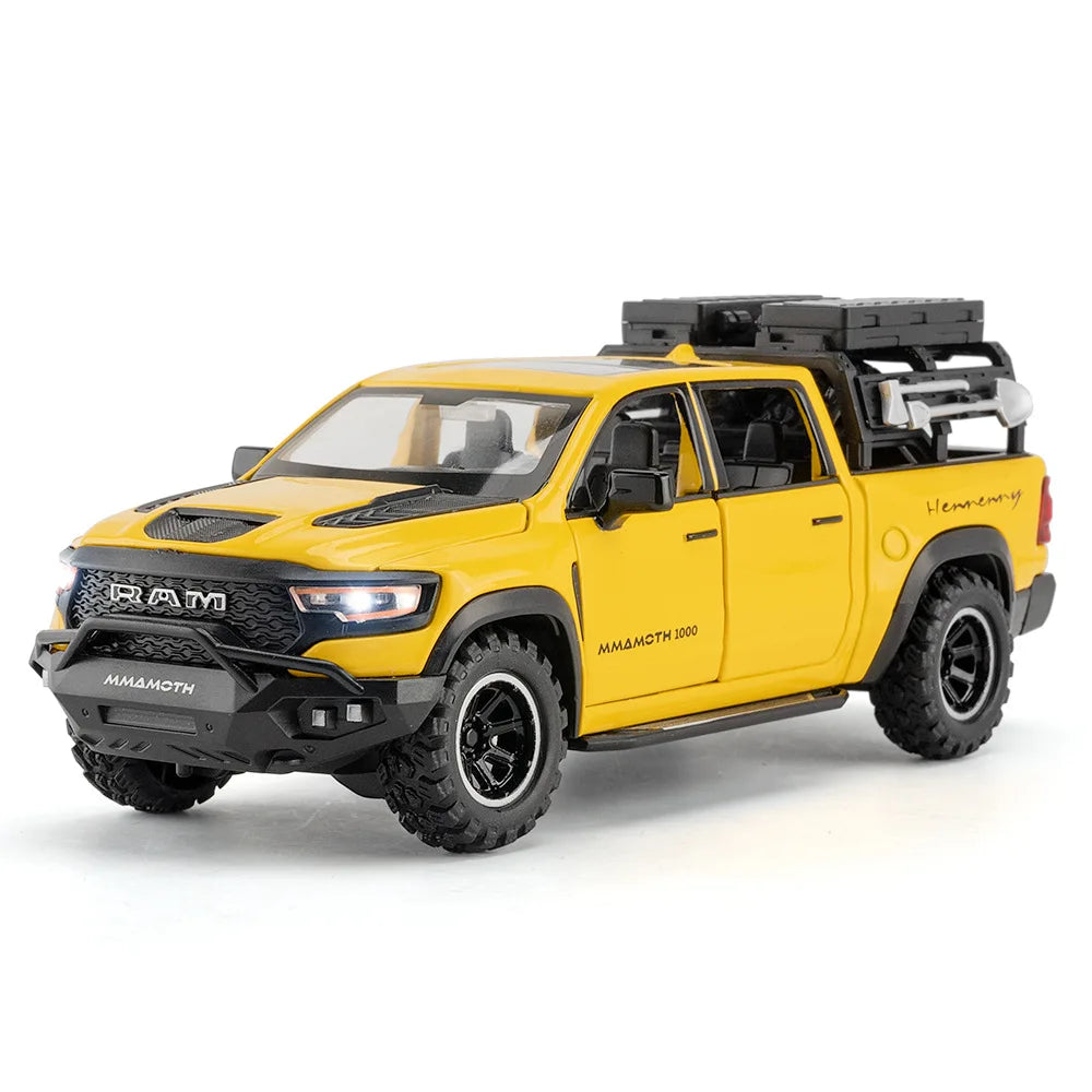 1:32 Dodge RAM 1000 TRX Mammoth Picku Alloy Car Model Sound And Light Pull Back Children's Toy Collectibles Birthday Gift