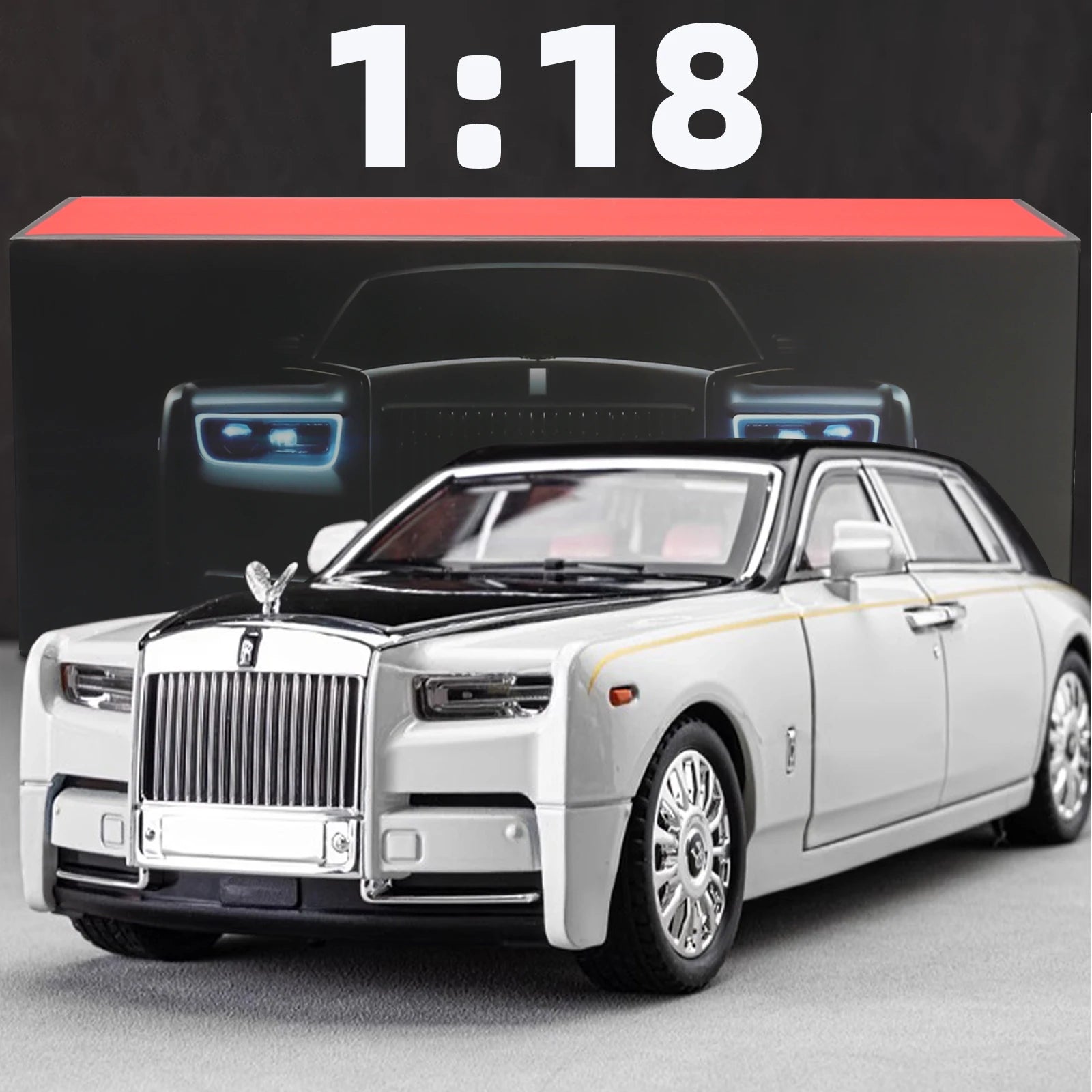 1:18 Rolls-Royce Phantom Model Car, Zinc Alloy Pull Back Toy Diecast Car with Sound and Light, Realistic Modeling Model Toy111