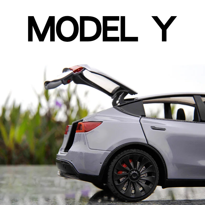 1:24 Model Y Alloy Car Toy Diecast Metal Model Sound Light Pull Back Toys Coffee Shop Decorations Gift For Children Collection