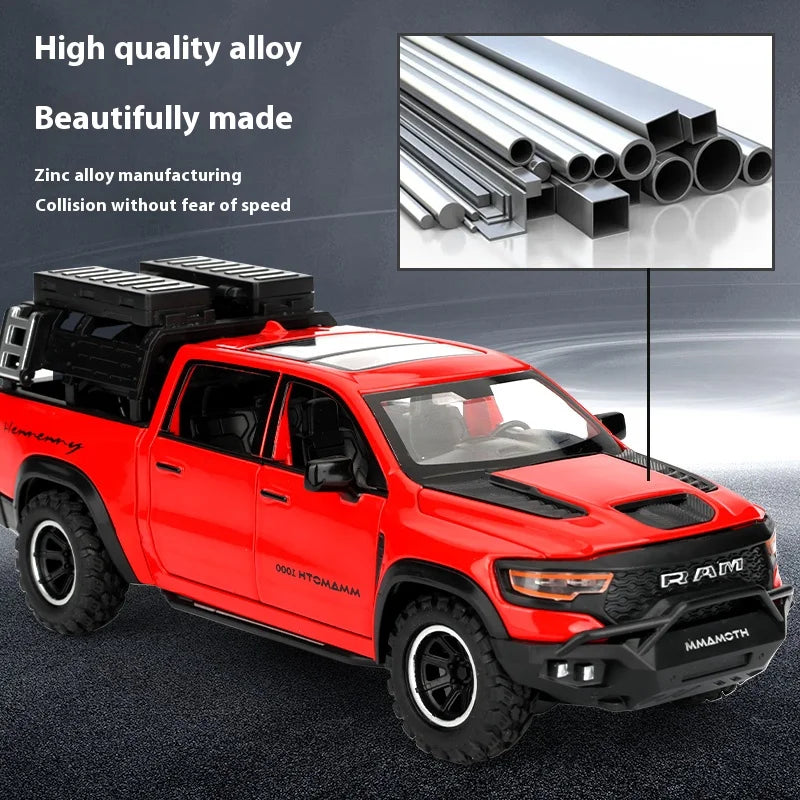 Diecast 1:32 Dodge RAM 1000 TRX Mammoth Pickup Alloy Model Car Toy Metal Casting Sound and Light Car Toys For Children Vehicle